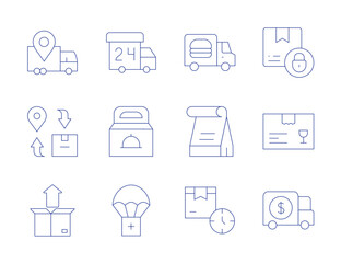 Delivery icons. Thin Line style, editable stroke. delivery, packing, delivery truck, food delivery, humanitarian, lead time, delivery box