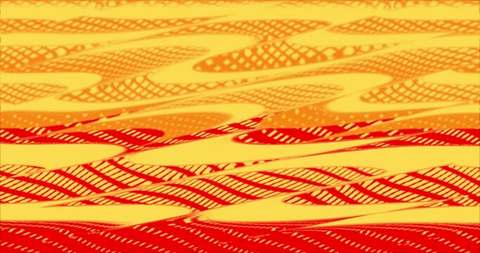Stylish animated background in red and yellow tones. Club video. Meditating video. Seamless loop. Loop