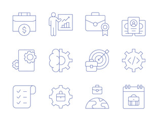Work icons. Thin Line style, editable stroke. portfolio, briefcase, work, target, shopping list, report, profile, settings