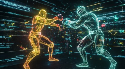 Hightech holographic fight simulator with futuristic aesthetics