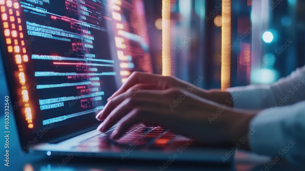 Wall mural programmer typing code on a laptop