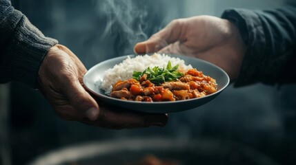 Giving a plate of food.