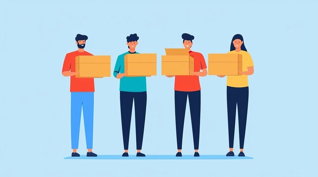 Group of People Holding Cardboard Boxes.