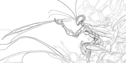 Fototapeta premium Line art drawing of a robotic figure.