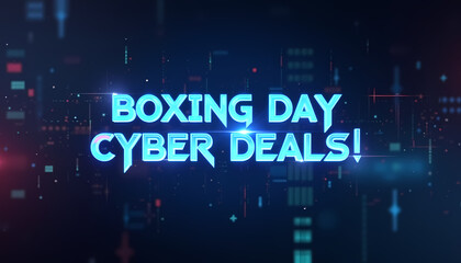 Boxing Day Cyber Deals neon tech-themed sale event