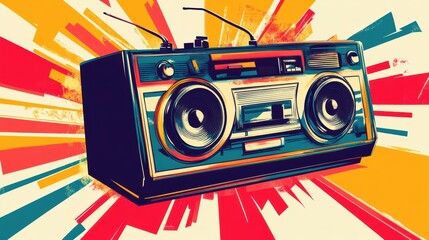 Fototapeta premium Vintage boombox on colorful background.
