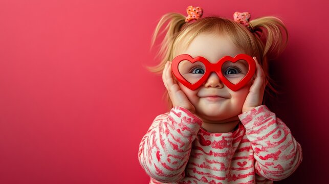 A cute baby in heart-shaped glasses