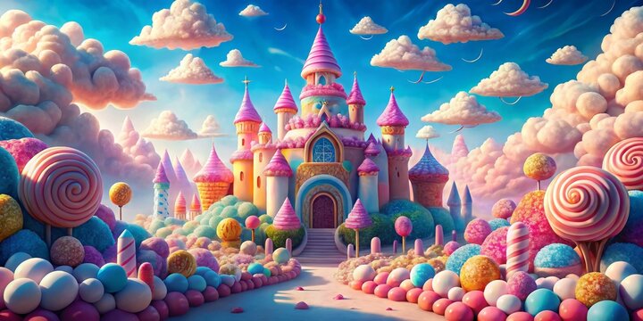 Candy Castle Dreamscape, Digital Art, Fantasy Landscape, Candyland, Surrealism