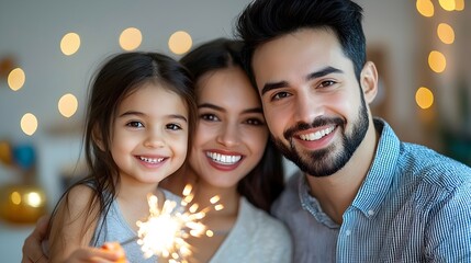 Obraz premium A family happily celebrating the Diwali holiday together outdoors lighting sparklers and enjoying the festive atmosphere with joy and togetherness