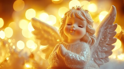 Fototapeta premium Two Christmas Angels Figurines with Sparkling Lights