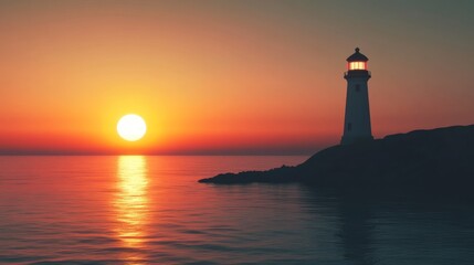 A lighthouse at the sunset