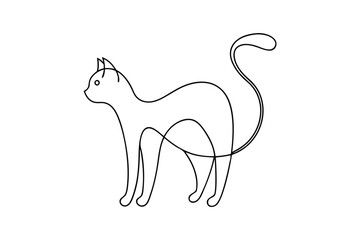 Continuous Line Art of a Stretching Cat – Minimalist Vector Illustration