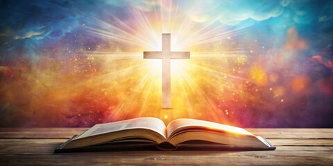Holy Cross Bible Open Book Light Rays, religious, faith