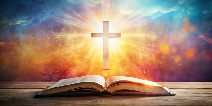 Holy Cross Bible Open Book Light Rays, religious, faith