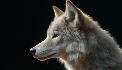 Obraz premium Profile of Light-Colored Wolf with Black Background