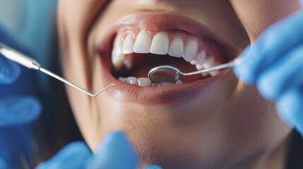 A dental hygienist skillfully flosses a patient's teeth during a routine dental check-up in a modern clinic