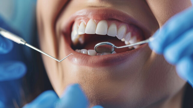 A dental hygienist skillfully flosses a patient's teeth during a routine dental check-up in a modern clinic