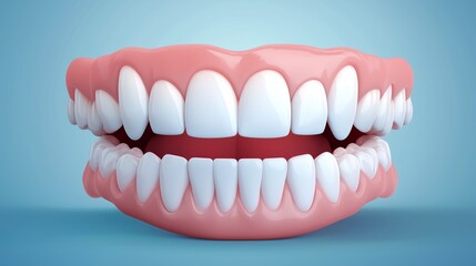 Obraz premium Artificial dentures with perfect white teeth on a blue background