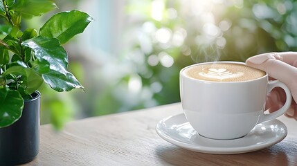 A person using a mobile shopping app on their smartphone while relaxing and enjoying a coffee in a modern cafe setting