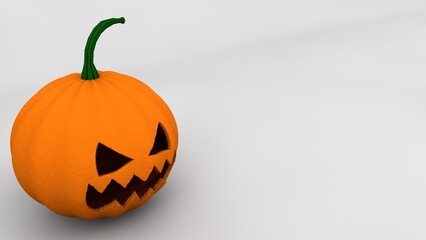 A spooky Halloween pumpkin with a carved, jagged mouth and triangle-shaped eyes, set against a plain background. The pumpkin has a green stem and a menacing expression, perfect for Halloween themes.