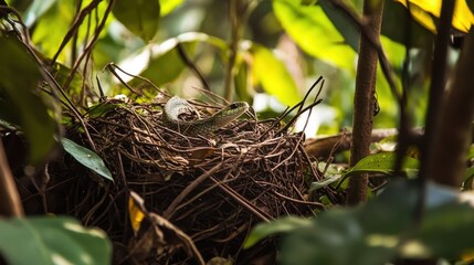 Snake Nest Camouflaged in Lush Jungle Environment