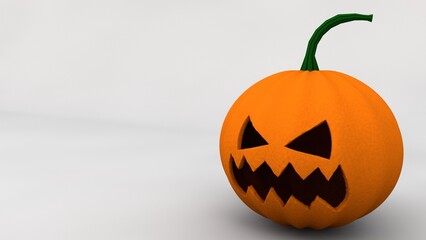 A spooky Halloween pumpkin with a carved, jagged mouth and triangle-shaped eyes, set against a plain background. The pumpkin has a green stem and a menacing expression, perfect for Halloween themes.