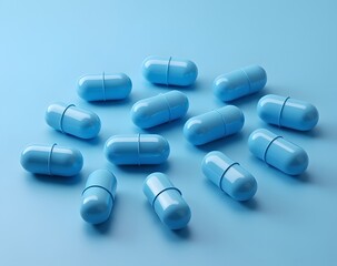 Pharmacy blue capsules designed for health and wellness brand marketing campaigns.