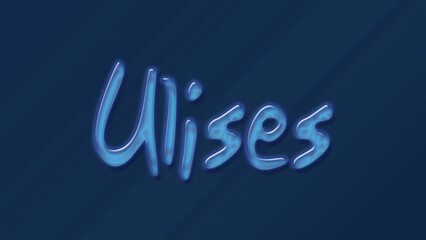 Water bubble 3D text effect of name Ulises 0n blue background.