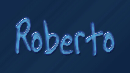 Water bubble 3D text effect of name Roberto 0n blue background.