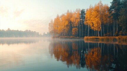 Tranquil Autumn Reflections on a Calm Lake