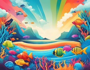 Obraz premium colorful sea ​​world with cool isolated pop art style background