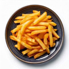 Homemade French Fries with Ketchup on a Plate, top view. Close-up.