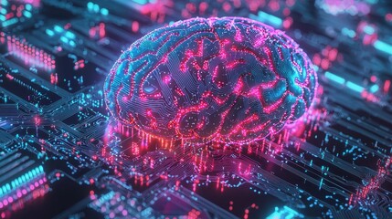 Fototapeta premium Digital Brain with Circuitry in Vibrant Colors