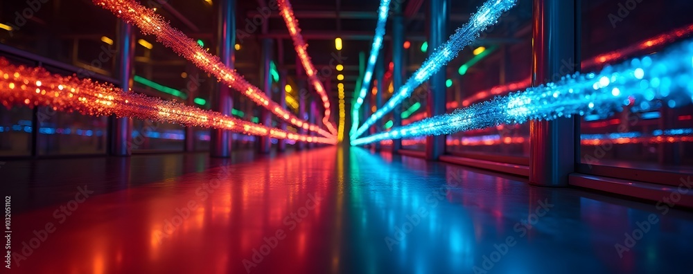 Poster Vibrant light fiber cables add a pop of color to indoor spaces.