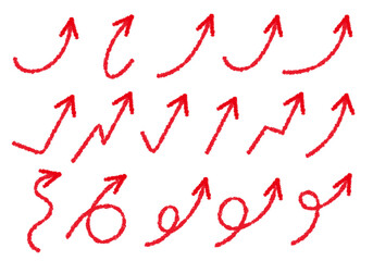 右肩上がり赤色クレヨン風手描きの水彩矢印イラスト１の1