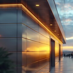 Modern Building Facade with Sunset Reflection