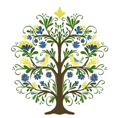 tree with leaves, 
Tree of life, drawing, decor, design, birds folklore, Ukrainian folklore, wood, deco, pattern