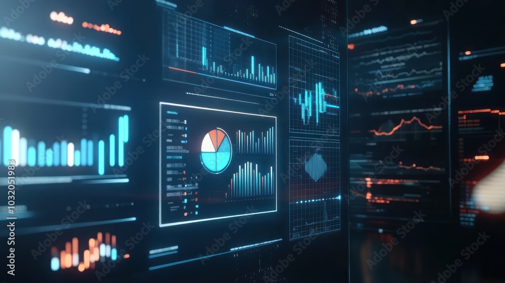 Poster digital data visualization with graphs and charts