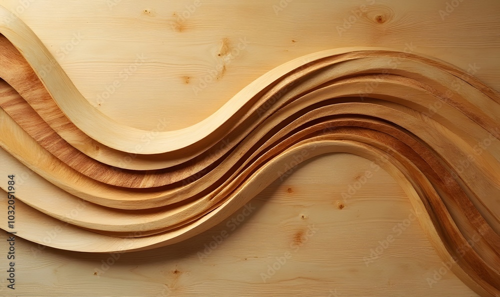 Poster Wood art features an abstract curved wooden design for a unique decorative background element.
