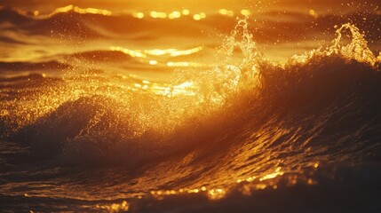 Sun's final rays casting golden glow over ocean, making water appear ablaze. Dramatic sunset.