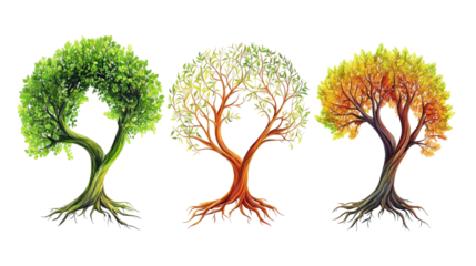 Beautiful Set of Life Trees Symbolizing Growth Strength and Health Generative AI