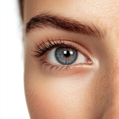 Obraz premium woman face with mascara application on white background 