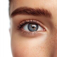 Fototapeta premium woman face with mascara application on white background 