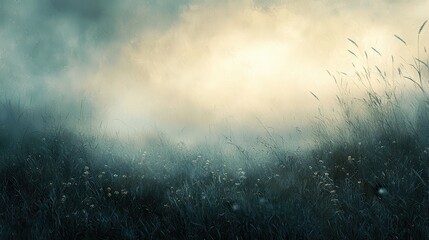 Fototapeta premium Misty Morning Over a Serene Grass Field