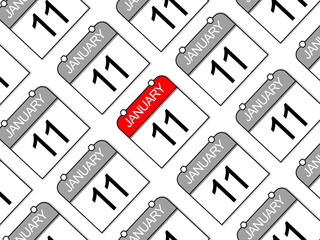 January 11. Repeated daily calendars on white background, one stands out from the others
