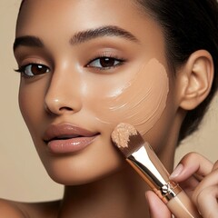 Woman blending foundation and concealer for a smooth complexion 16:9 --v 6.1 Job ID: 0c9447d7-fc30-47d7-90e8-4c992b67d8ca