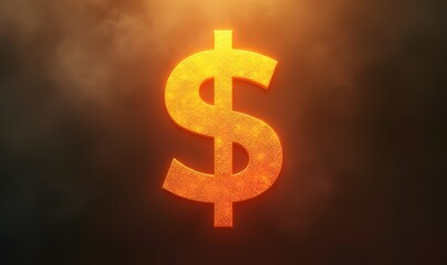 A vibrant dollar sign appears against a smoky backdrop with warm tones and subtle texture effects.