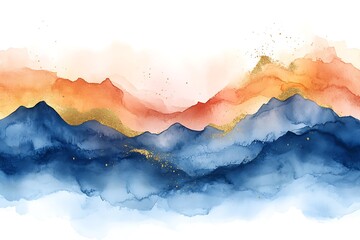 Obraz premium Abstract watercolor landscape with blue and orange mountains