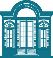 Window fabrication frame logo icon vector illustrations blue door stock image photo generated Ai