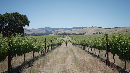 Scenic Rows of Grape Vines on Hilly Landscape
